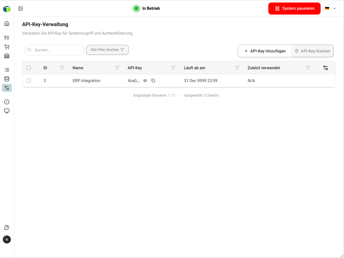 API-Key-Verwaltung in der UI