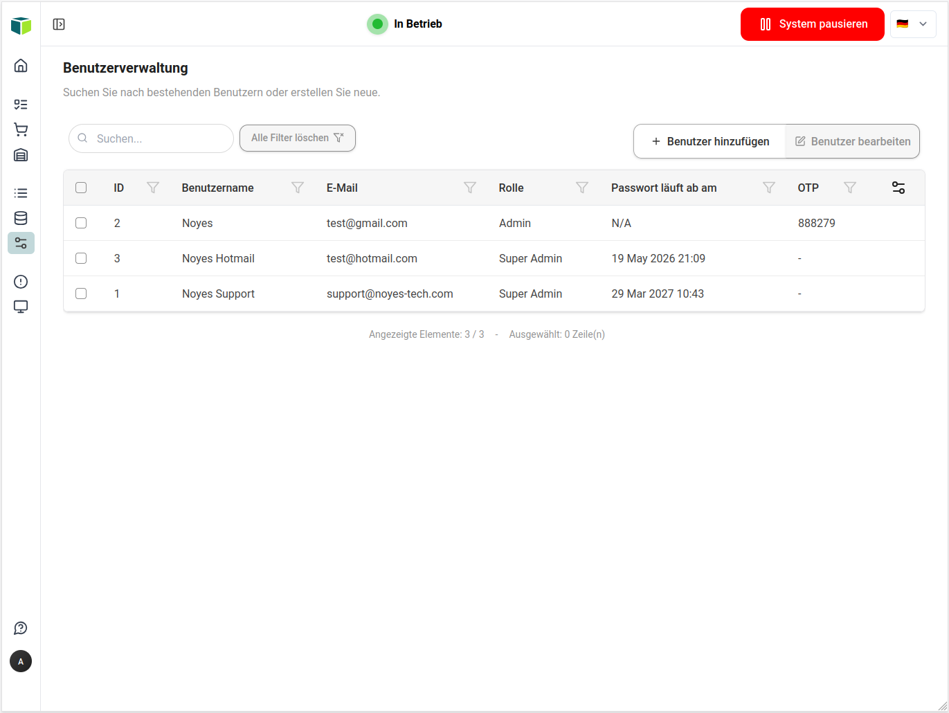 Benutzerverwaltung in der UI