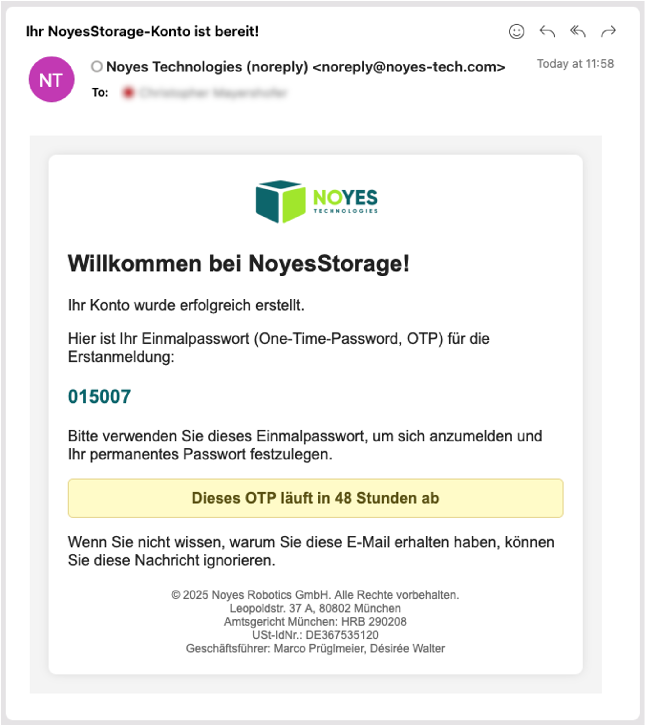 Registrierungs-E-Mail für neue Benutzer