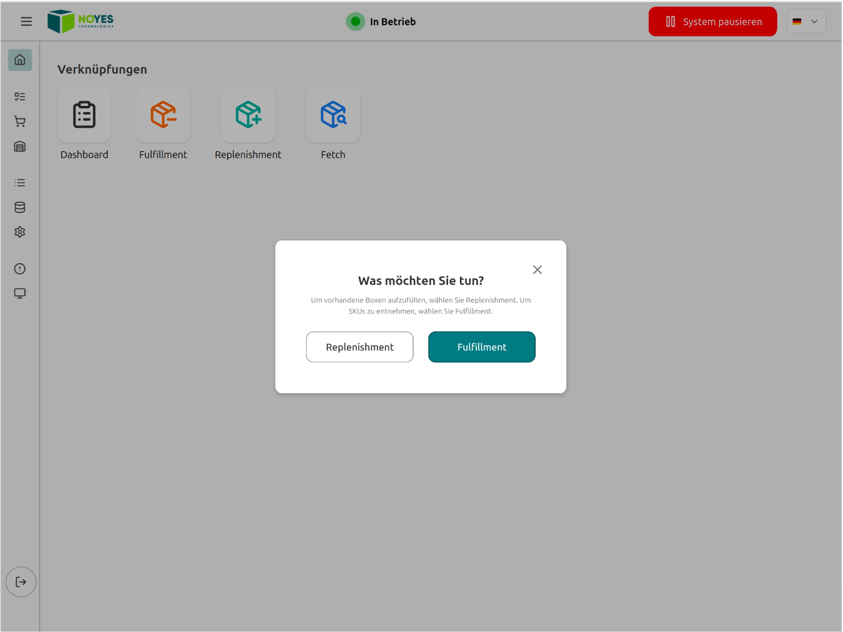 Popup-Meldung zur Auswahl des Request-Typs