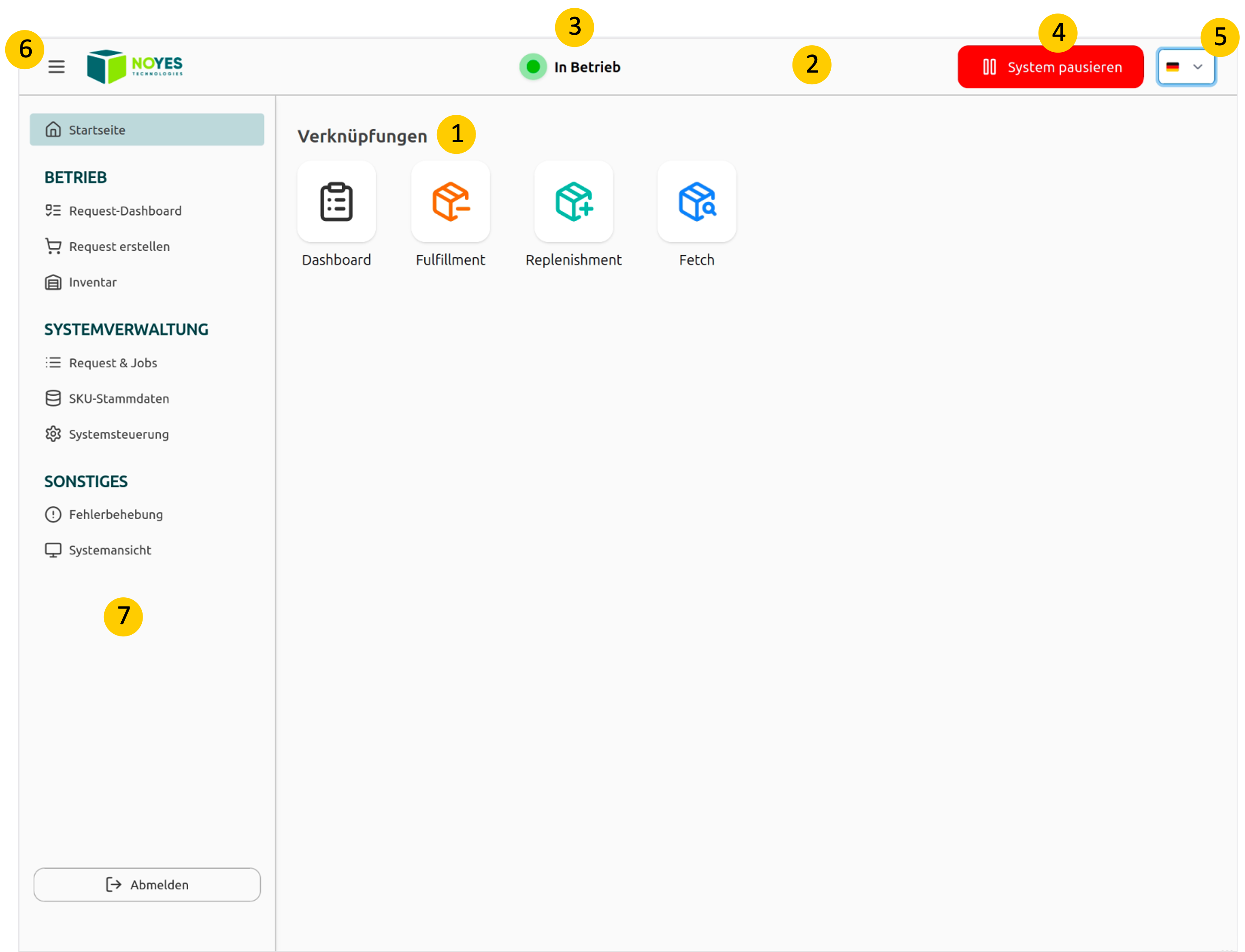 Startbildschirm der App zur Bedienung des NoyesStorage