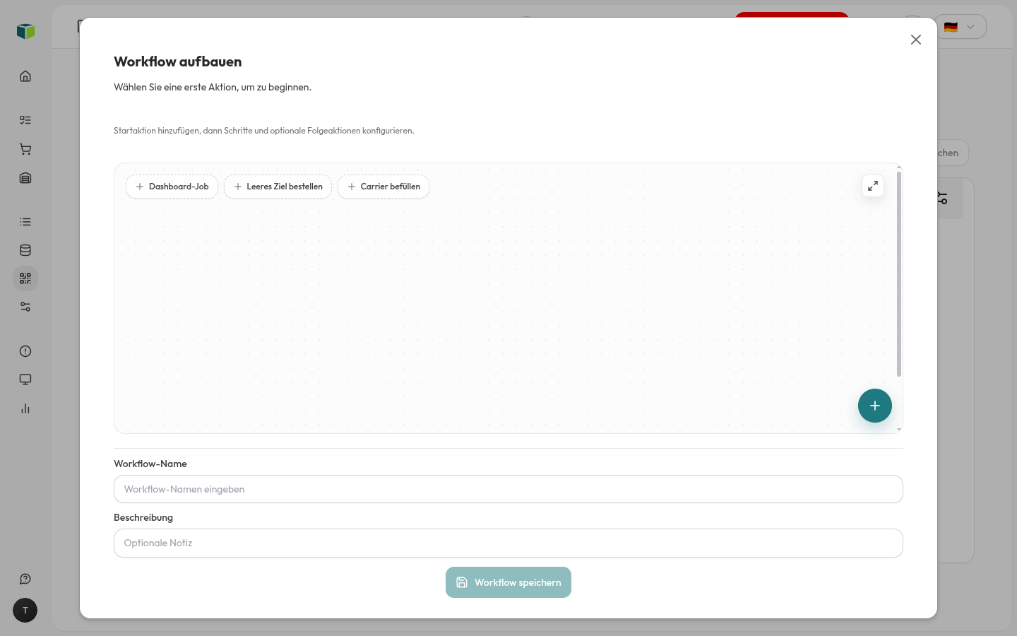 Auswahl der Startvorlagen im Workflow-Editor